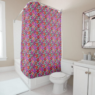Pink floral daisy shower curtain
