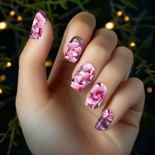 Pink Floral Dalia Cute  Minx Nail Art (Pink Floral Dalia Cute Minx Nail Art)