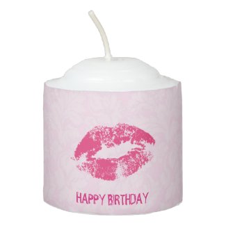 Pink Floral Damask And Lips- Happy Birthday