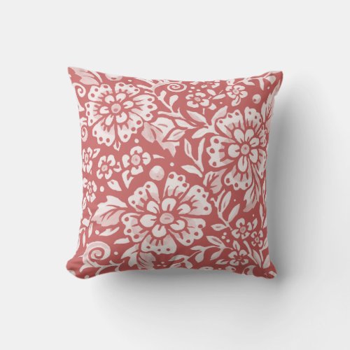 Pink Floral Damask Foliage Bold Flower Art Throw Pillow