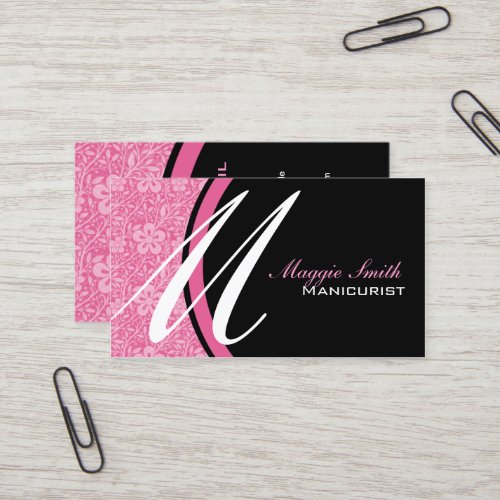 Pink Florals Monogram Business Card