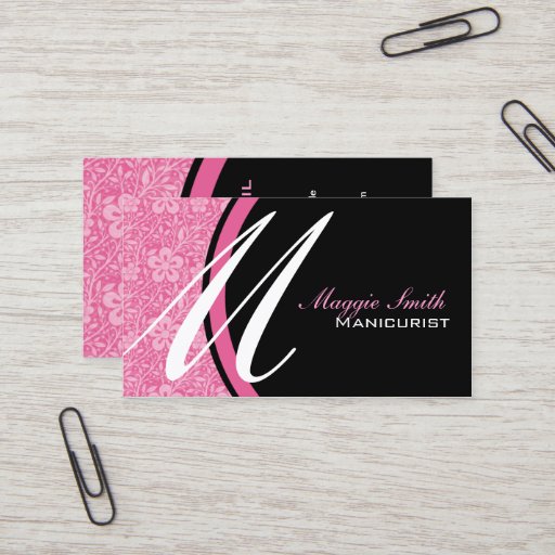 Customizable Pink Florals Monogram Business Card