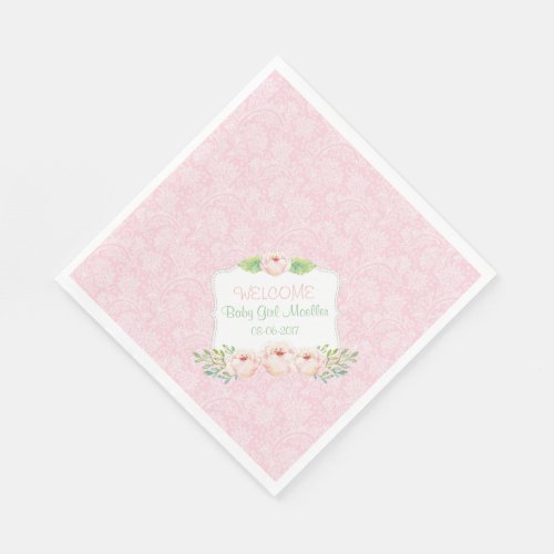 Pink floral Damask Napkin  girl baby shower