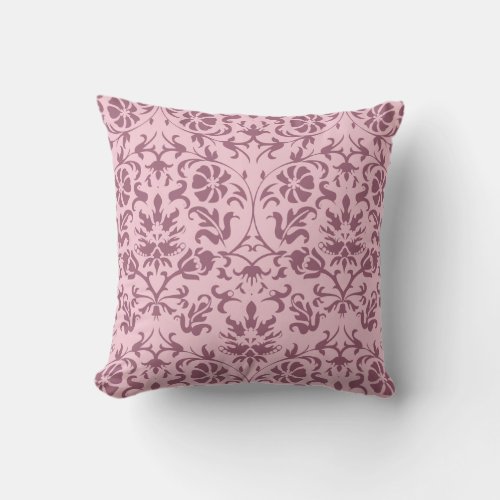 Pink Floral Damask Throw Pillow
