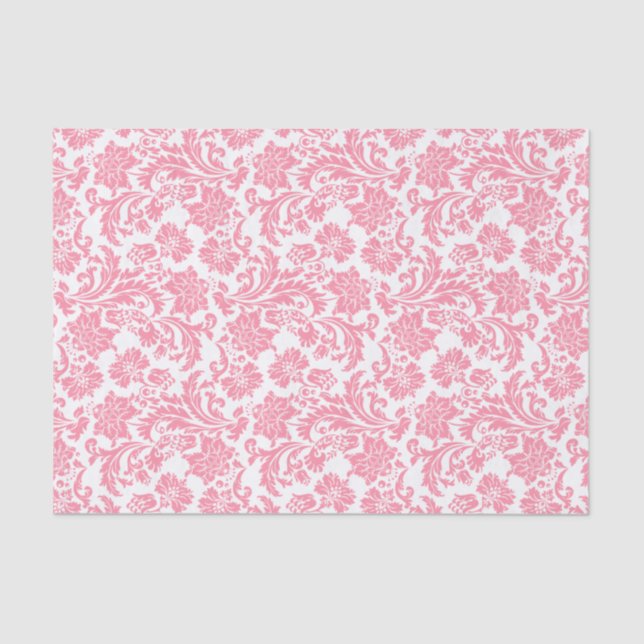 Pink Floral Damasks On White Changeable Background Tissue Paper (Front)