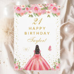 Pink Floral Dark Skin Girl Happy Birthday Card<br><div class="desc">This elegant and glamorous birthday card can be personalized with a name or title such as daughter, granddaughter, niece, friend etc. The design features a beautiful princess with dark hair and dark skin in a pink ball gown. The text combines handwritten script and modern sans serif fonts for a classy...</div>
