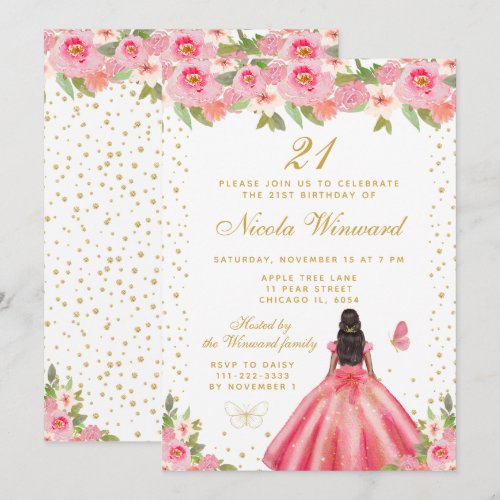 Pink Floral Dark Skin Princess Birthday Party