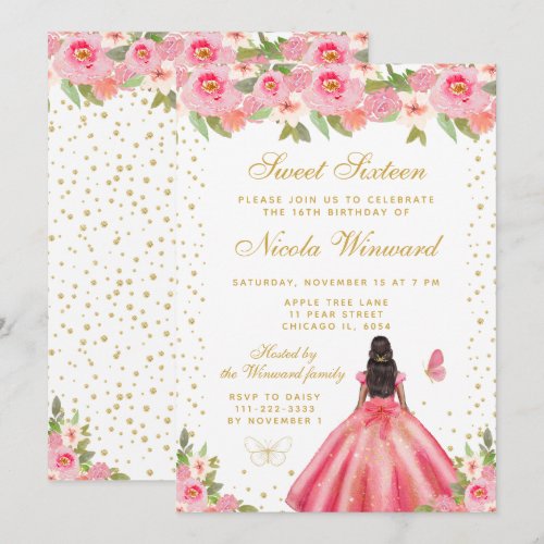 Pink Floral Dark Skin Princess Sweet Sixteen