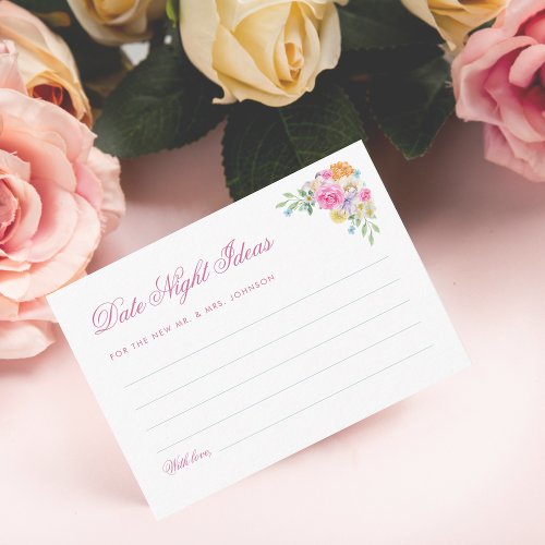 Pink Floral Date Night Ideas Bridal Shower Enclosure Card