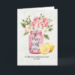 Pink Floral Daughter In Law 50th Birthday Card<br><div class="desc">Celebrate your daughter-in-law's 50th birthday with this watercolor floral greeting card featuring a jar with pink flowers and a lemon illustration. A chic design for a very special milestone. Add your own message inside to make it personal, or leave it blank to handwrite it. Printed or digital download options available....</div>
