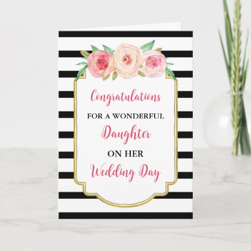 Pink Floral Daughter Wedding Day Congratulations Card