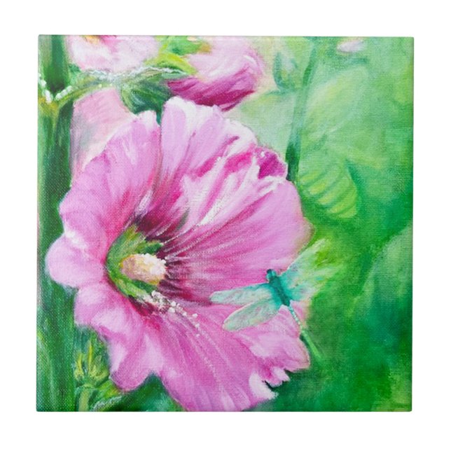 Pink Floral Decorative Ceramic Tile (Front)