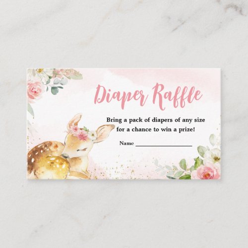 Pink Floral Deer Baby Shower  Enclosure Card