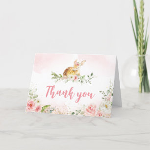 Pink Floral Deer Baby Shower  Letterpress Thank You Card