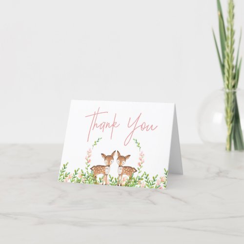 Pink Floral Deer Thank You Card