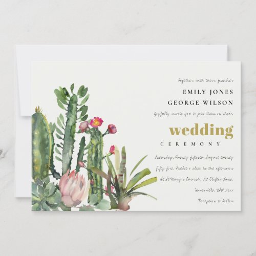 PINK FLORAL DESERT CACTI FAUNA WATERCOLOR WEDDING INVITATION