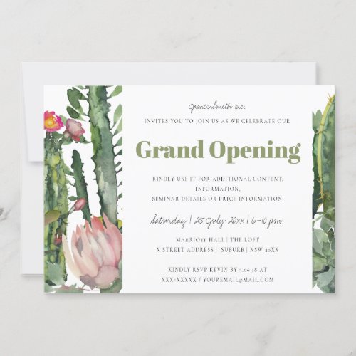 PINK FLORAL DESERT CACTI FOLIAGE GRAND OPENING INVITATION
