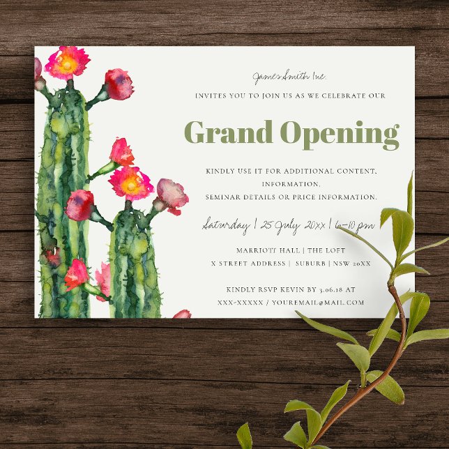 PINK FLORAL DESERT CACTI FOLIAGE GRAND OPENING INVITATION (Creator Uploaded)