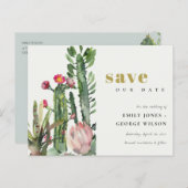 PINK FLORAL DESERT CACTI FOLIAGE SAVE THE DATE ANNOUNCEMENT POSTCARD (Front/Back)