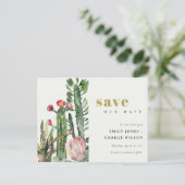 PINK FLORAL DESERT CACTI FOLIAGE SAVE THE DATE ANNOUNCEMENT POSTCARD (Standing Front)