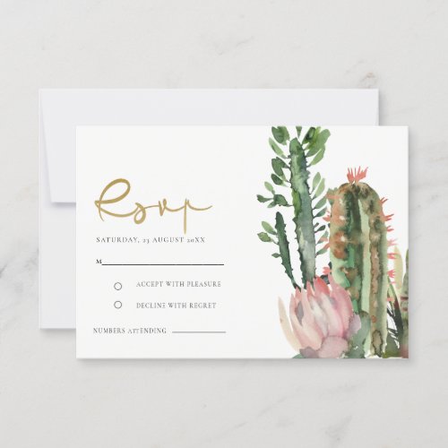 PINK FLORAL DESERT CACTI FOLIAGE WATERCOLOR RSVP