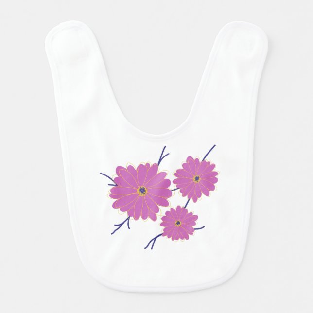 Pink Floral Design Baby Bib (Front)