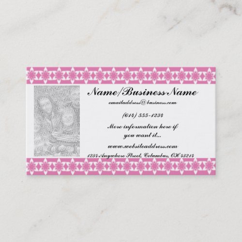 Pink Floral Design Border Photo Business Cards