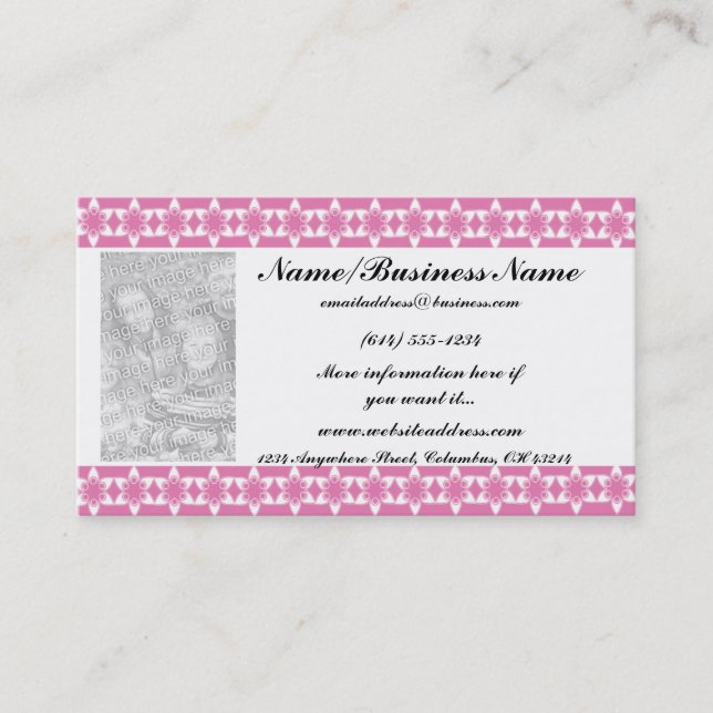 Pink Floral Design Border Photo Business Cards (Front)