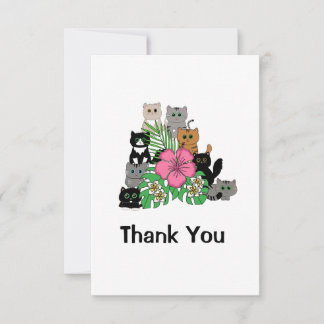 Pink Floral Design Cute Cat Family Thank You Card