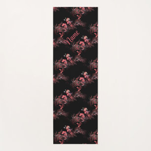Pink Floral Design On Black Personalized Yoga Mat