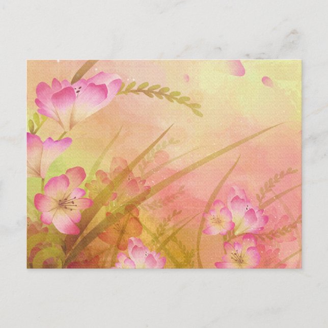 pink floral design postcard (Front)