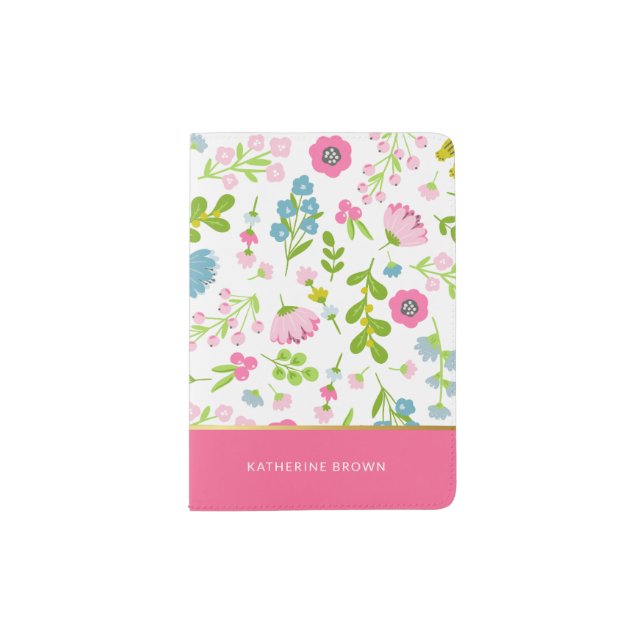 Pink Floral Design Stylish Trendy Girly Passport Holder (Front)