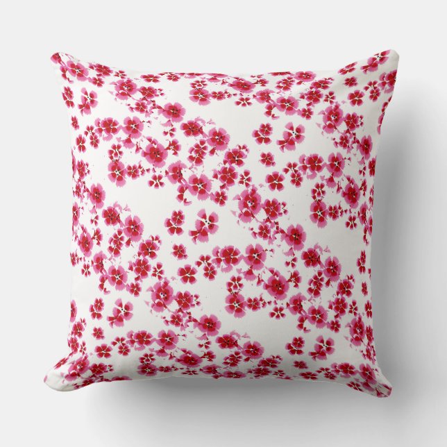 Pink Floral Design Throw Pillow (Front)