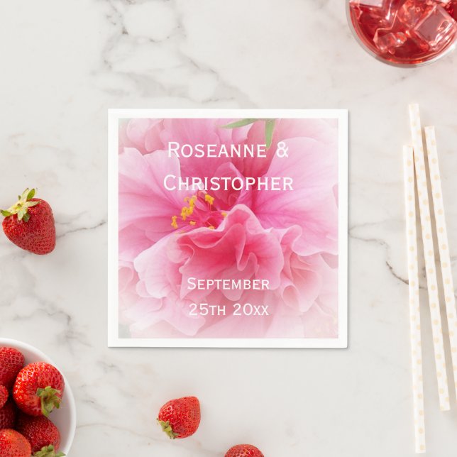 Pink Floral Design Wedding Napkins (Insitu)