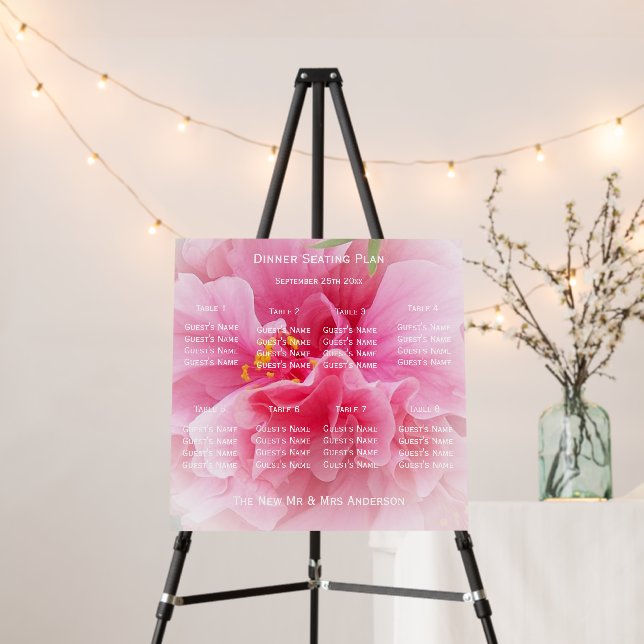 Pink Floral Design Wedding Seating Chart Foam Board (In Situ (Stand))