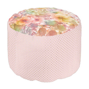 Pink Floral Design with Gold Dots Pouf