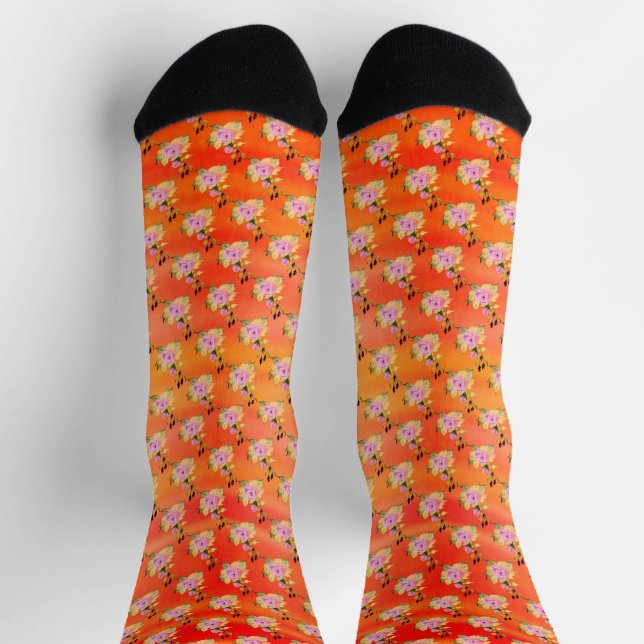 Pink floral design with orange socks (Top)