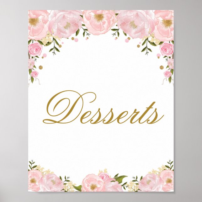 Pink Floral Dessert Wedding Favor Shower Sign (Front)
