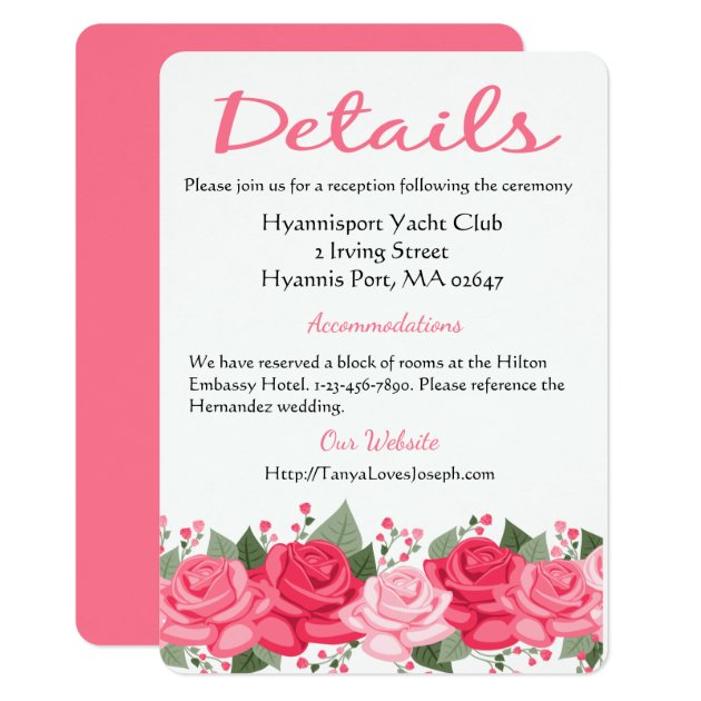 Pink Floral  Details / Directions Rose Flowers Card
