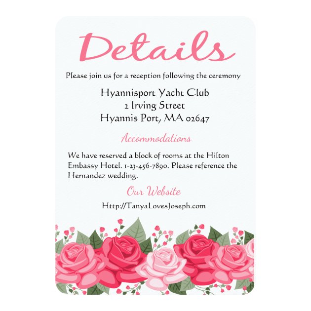 Pink Floral  Details / Directions Rose Flowers Card