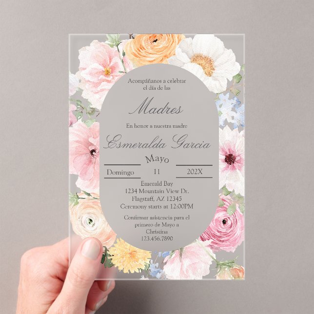 Pink floral dia de las madres  acrylic invitations (Insitu (Handheld))