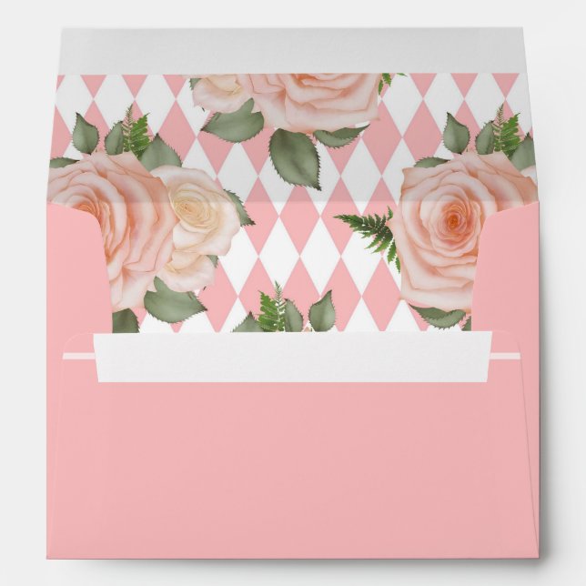 Pink Floral Diamond Pattern Self Addressed Envelope (Back (Bottom))