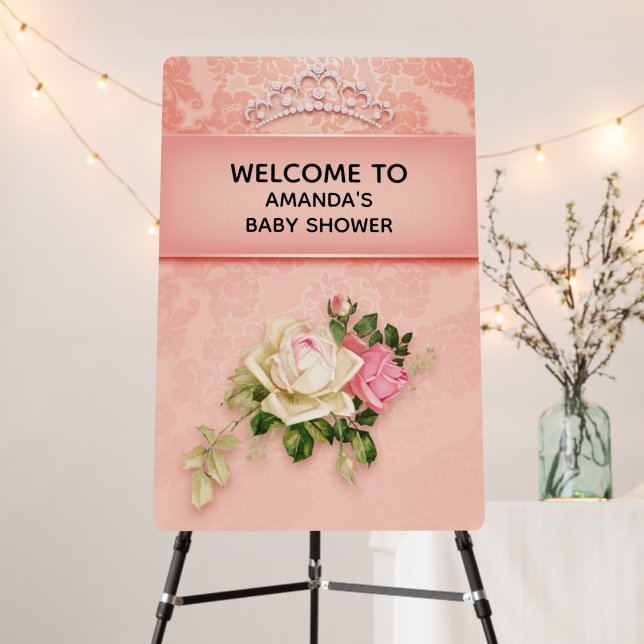 Pink floral & Diamond Tiara Princess Baby Shower Foam Board (In Situ (Stand))
