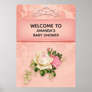 Pink floral & Diamond Tiara Princess Baby Shower Poster