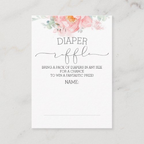 Pink Floral Diaper Raffle Ticket Enclosure Card