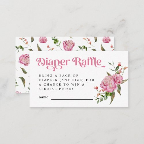 Pink Floral Diaper Raffle Ticket Enclosure Card
