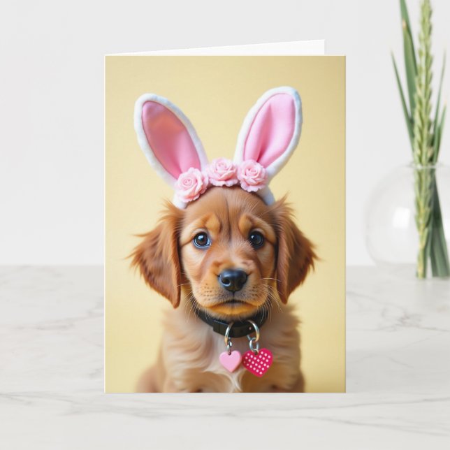 Pink Floral Dog Heart Charms Card (Front)