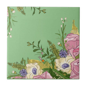 Pink Floral Doodle illustration on   Ceramic Tile