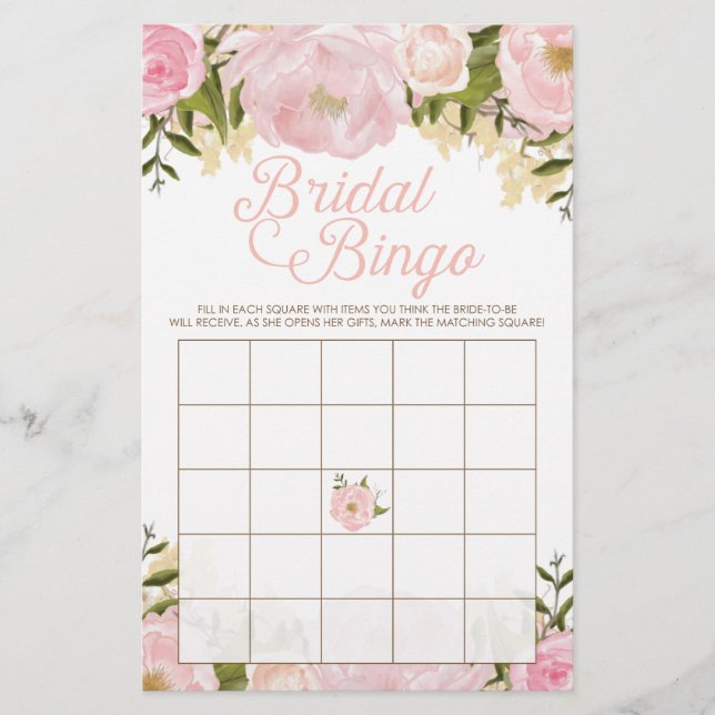 Pink Floral Double Sided Bridal Shower Games (Front)