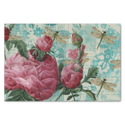 Pink Floral Dragonfly Ephemera Tissue Paper